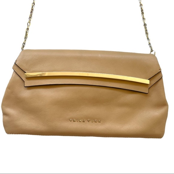 Trina Turk Tan Leather Chain Shoulder Bag/Clutch - Picture 2 of 13